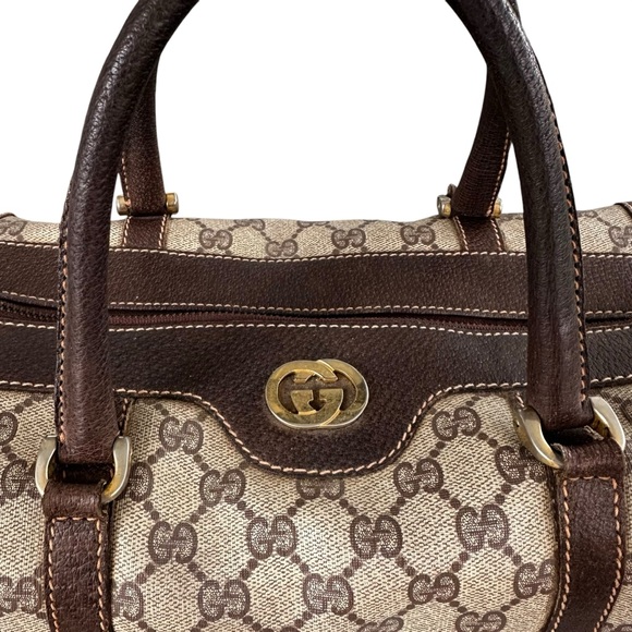 Authentic GUCCI GG Tan & Brown Monogram Leather Vintage Boston Bag - Picture 13 of 15